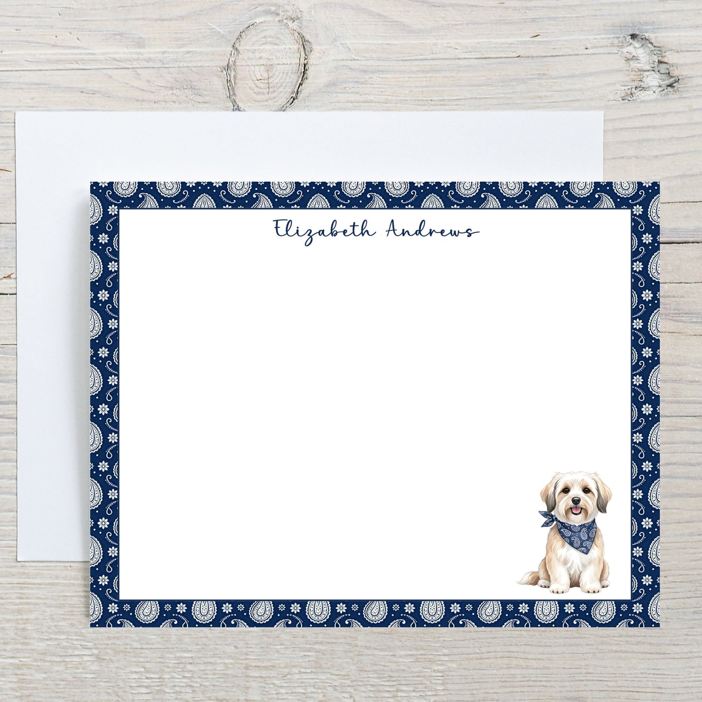 Havanese Navy Blue Paisley Notecard Set