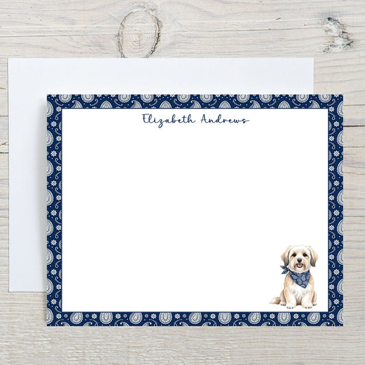Havanese Navy Blue Paisley Notecard Set