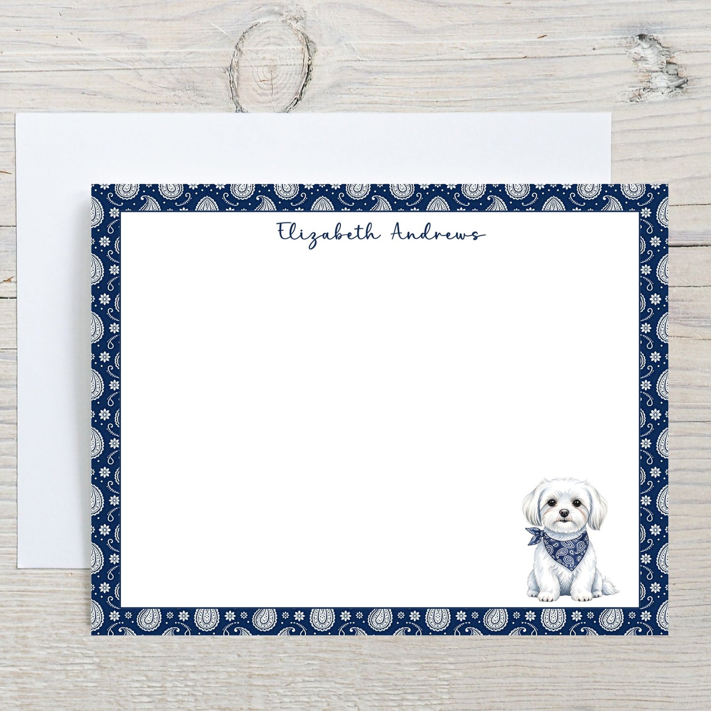 Maltese Navy Blue Paisley Notecard Set