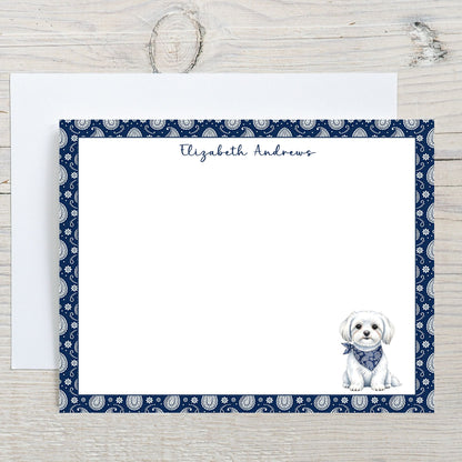 Maltese Navy Blue Paisley Notecard Set