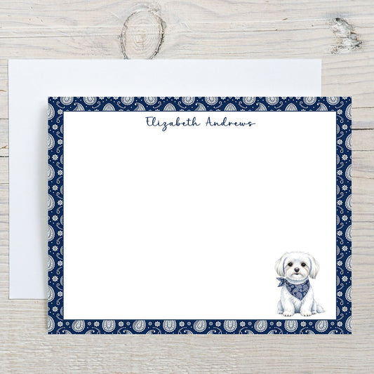 Maltese Navy Blue Paisley Notecard Set