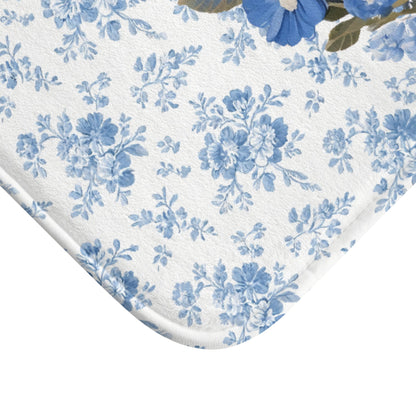 Blue Floral Corgi Bath Mat – Cute Corgi Dog Bathroom Rug