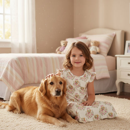 Golden Retriever Girl's Flutter Sleeve Nightgown