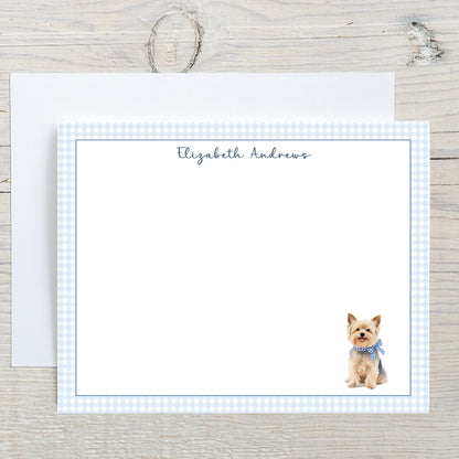 Yorkshire Terrier Dog Blue Gingham Personalized Notecard Set