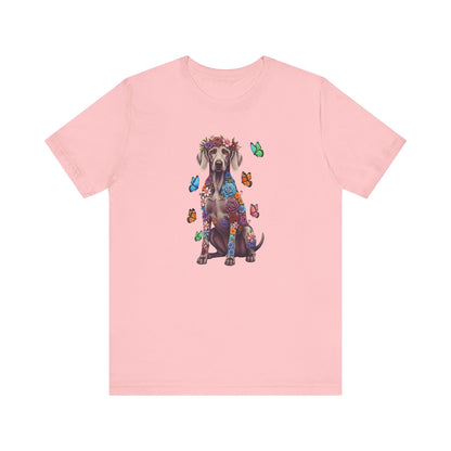 Whimsical Floral Weimaraner Tee – Colorful Dog Lover Shirt with Butterflies