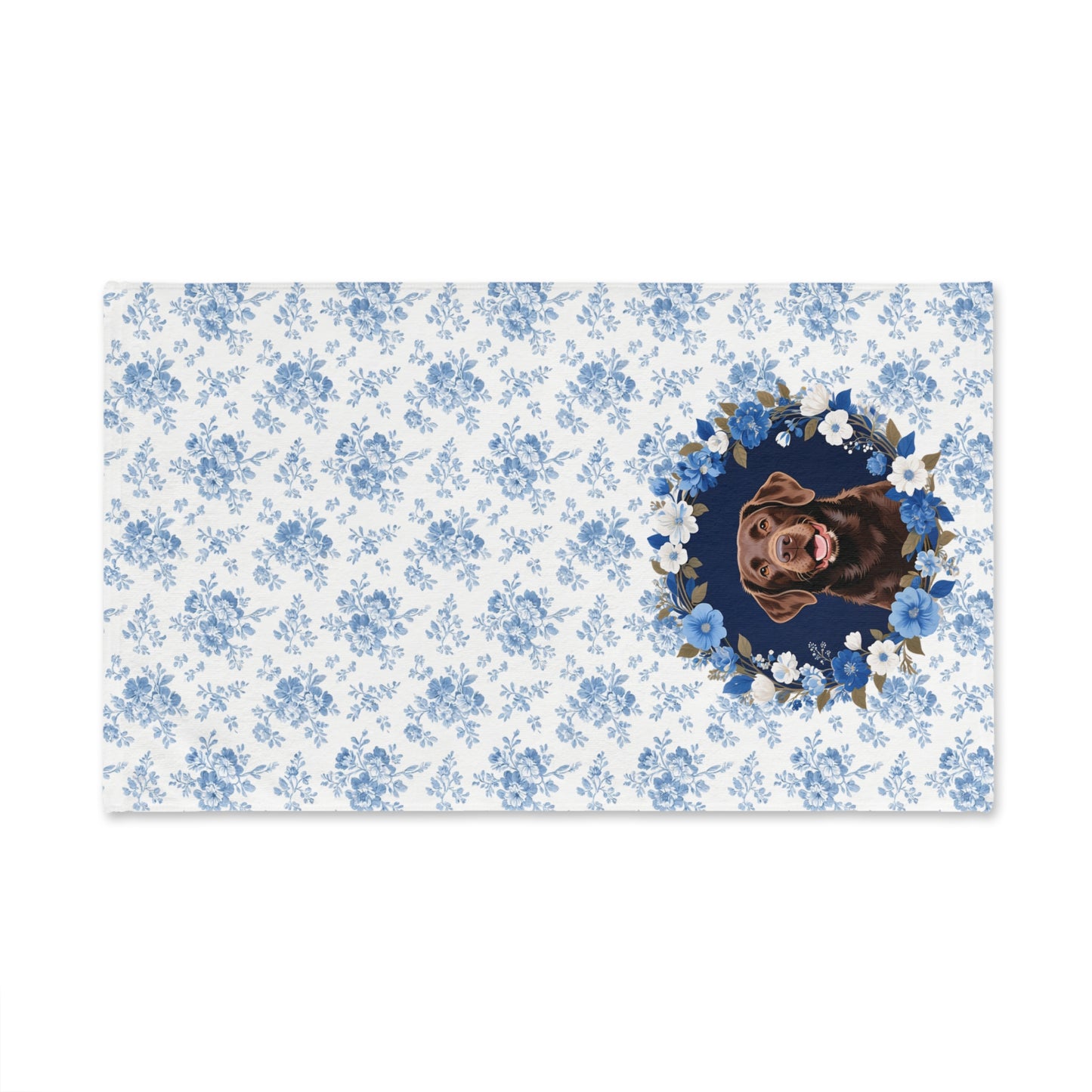 Blue Floral Chocolate Labrador Retriever Dog Portrait Hand Towel – Cute Pet Bathroom Accessory