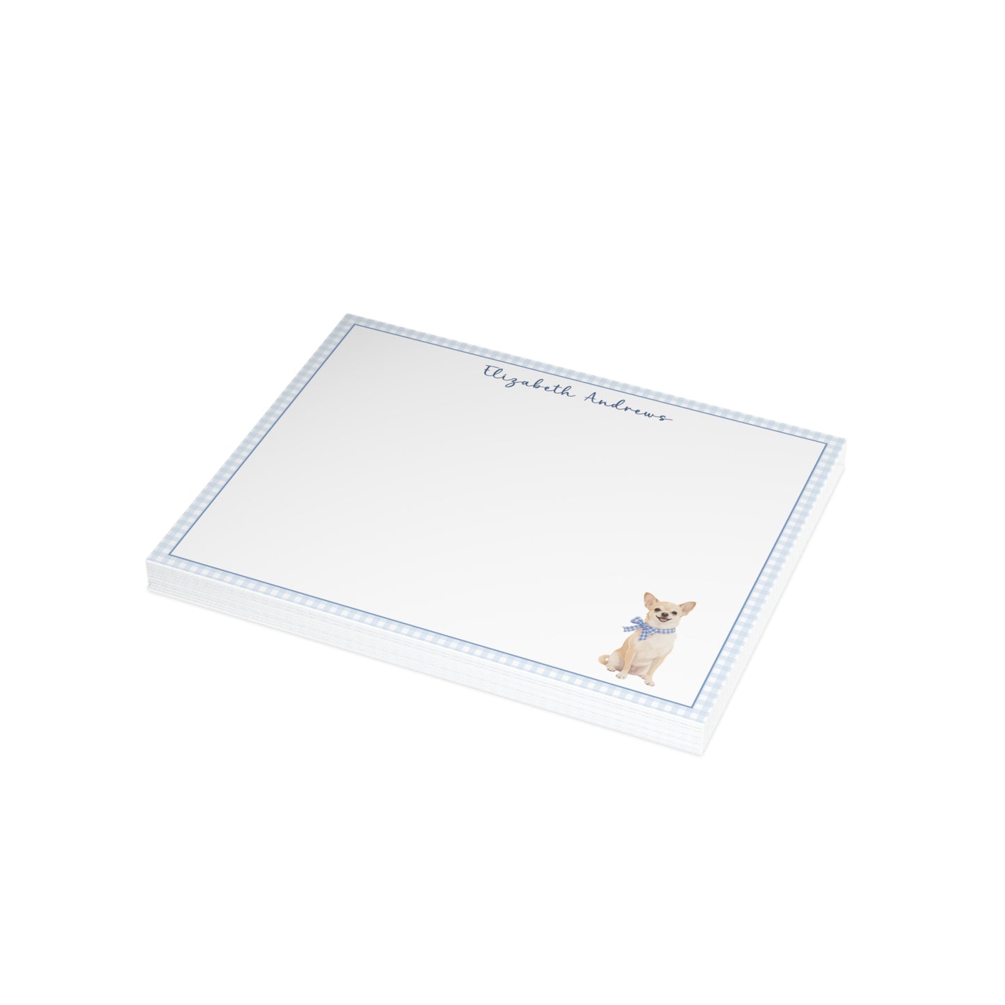 Chihuahua Dog Blue Gingham Personalized Notecard Set