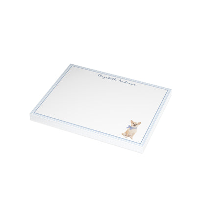 Chihuahua Dog Blue Gingham Personalized Notecard Set