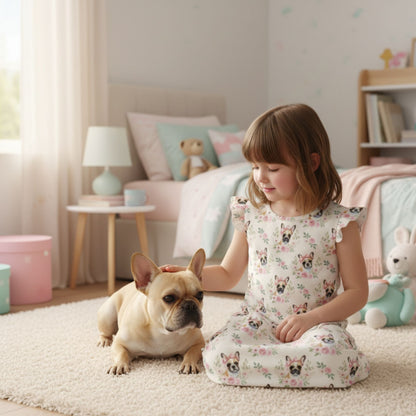French Bulldog Girl's Flutter Sleeve Nightgown