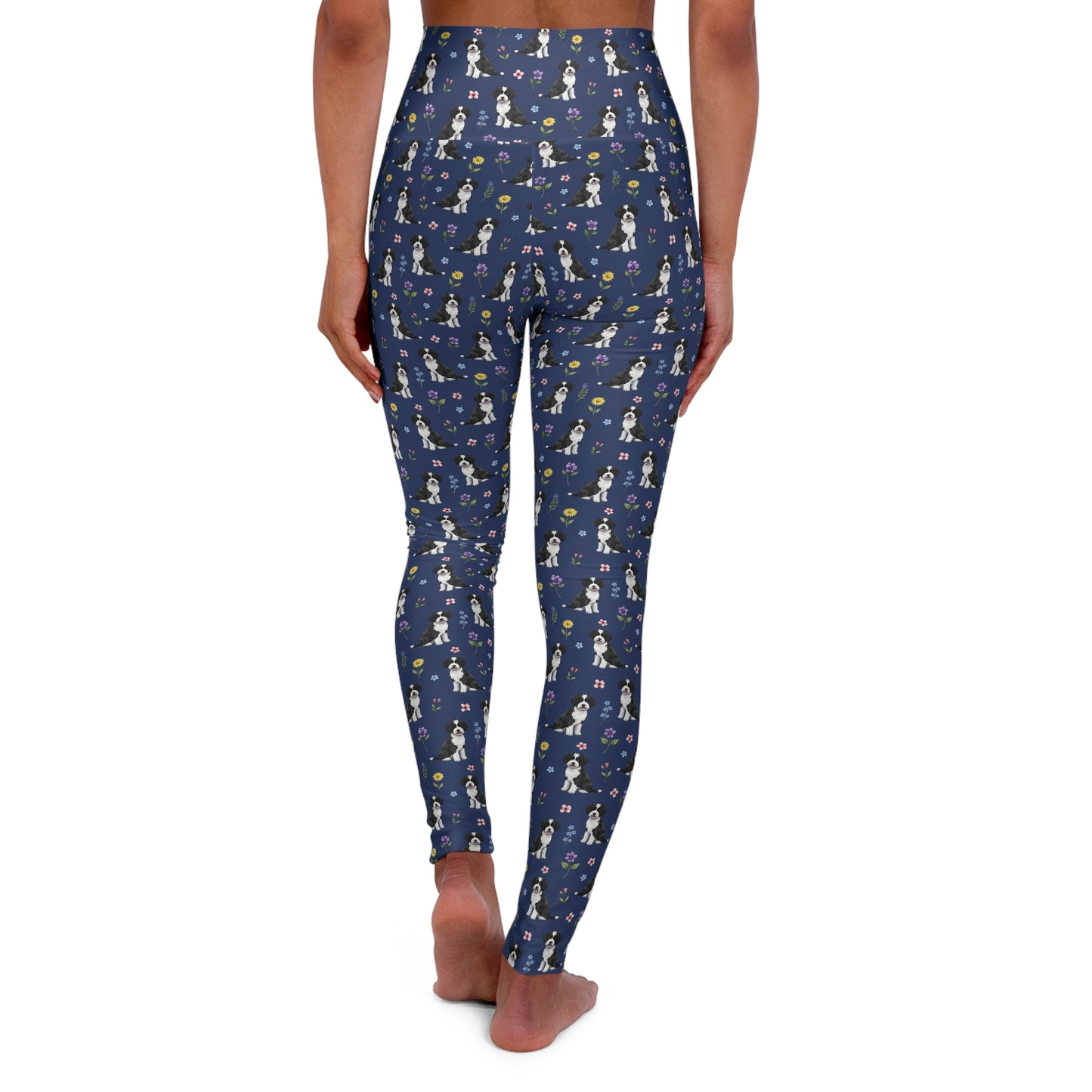 Portuguese Water Dog Floral High Waisted Yoga Leggings - Perfect for Fitness & Everyday Wear