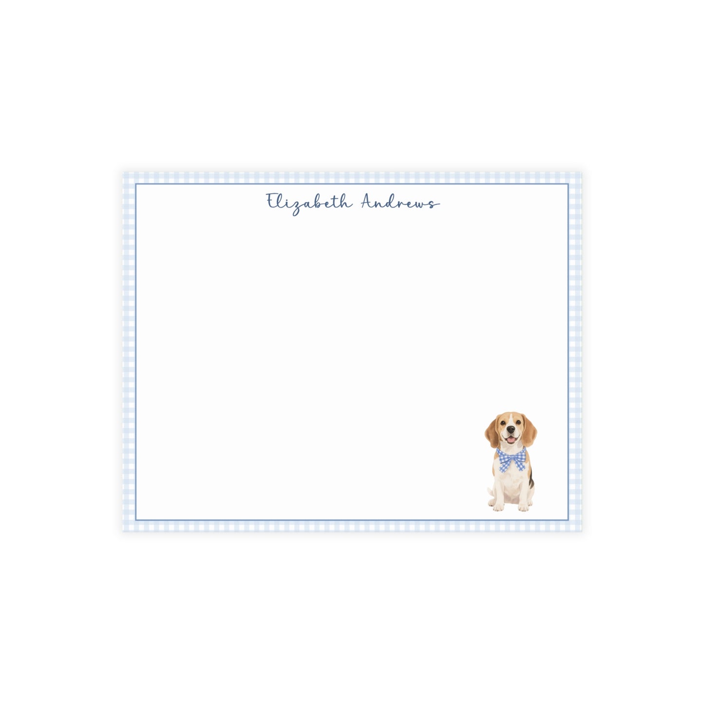 Beagle Dog Blue Gingham Personalized Notecard Set