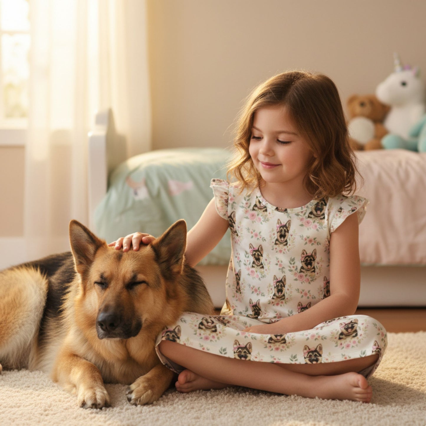 German Shepherd Dog Shepherd Girl's Flutter Sleeve Nightgown