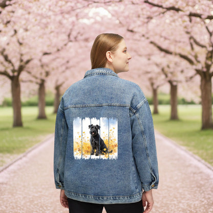 Trendy Scottish Terrier Dog Women's Denim Jacket, Dog Demin Jacket, Gift for Scottie Dog Mom, Gift for Dog Lovers, Fall Dog Style