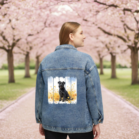 Trendy Scottish Terrier Dog Women's Denim Jacket, Dog Demin Jacket, Gift for Scottie Dog Mom, Gift for Dog Lovers, Fall Dog Style