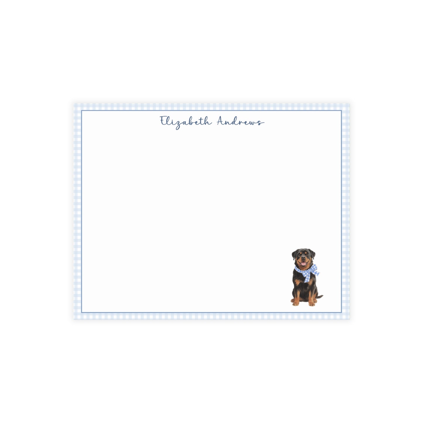 Rottweiler Dog Blue Gingham Personalized Notecard Set
