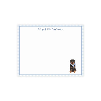 Rottweiler Dog Blue Gingham Personalized Notecard Set