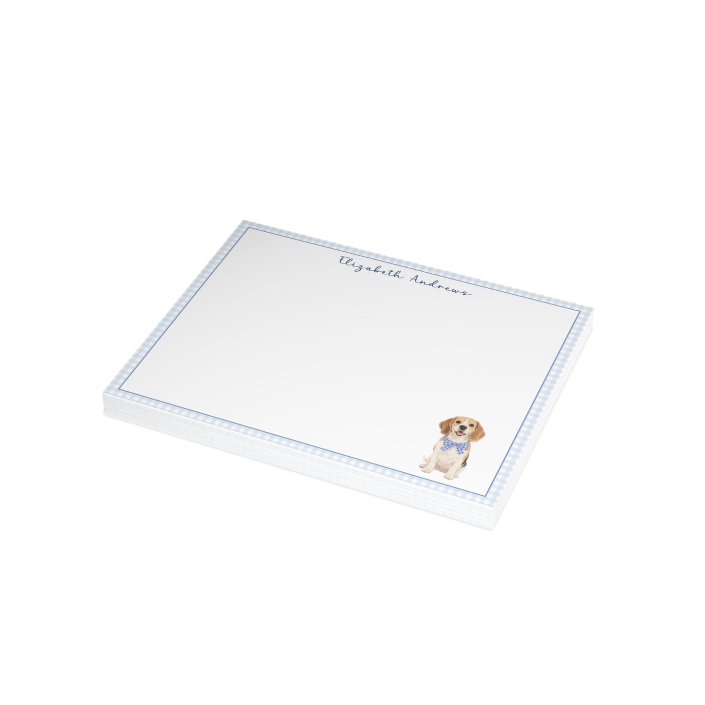 Beagle Dog Blue Gingham Personalized Notecard Set