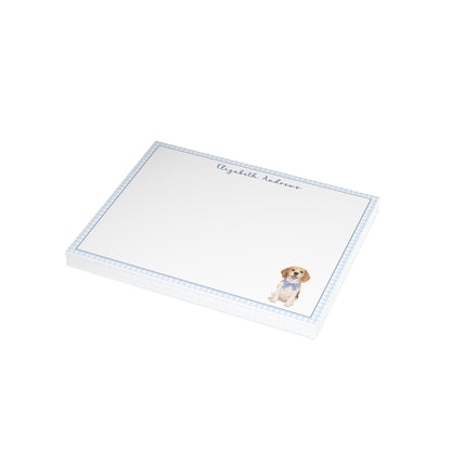 Beagle Dog Blue Gingham Personalized Notecard Set