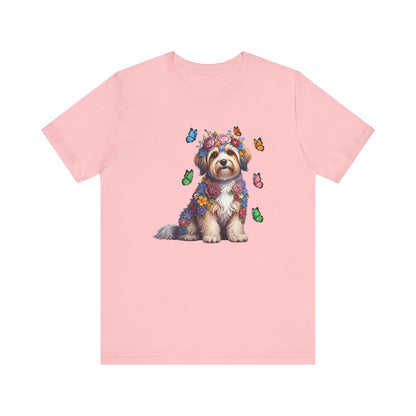 Whimsical Floral Havanese Tee – Colorful Dog Lover Shirt with Butterflies