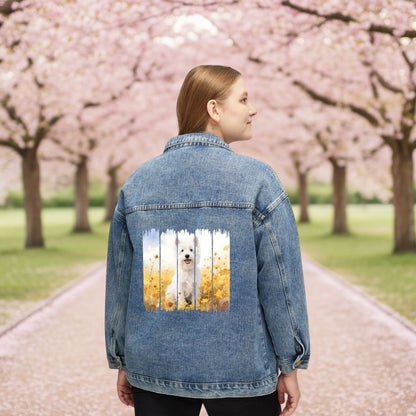 West Highland White Terrier Dog Women's Denim Jacket, Dog Demin Jacket, Gift for Westie Dog Mom, Gift for Dog Lovers, Fall Dog Style