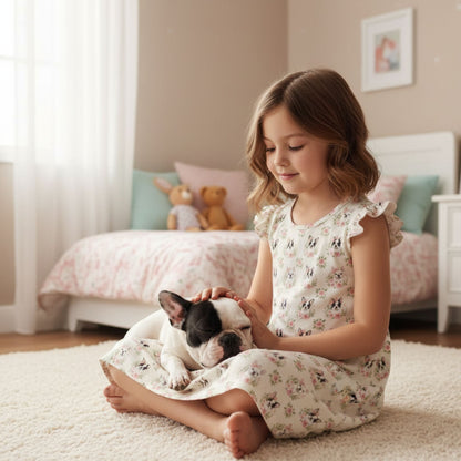 French Bulldog Girl's Flutter Sleeve Nightgown