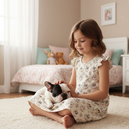 French Bulldog Girl's Flutter Sleeve Nightgown