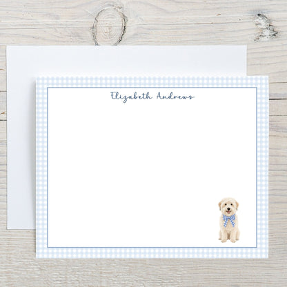 Wheaten Terrier Dog Blue Gingham Personalized Notecard Set