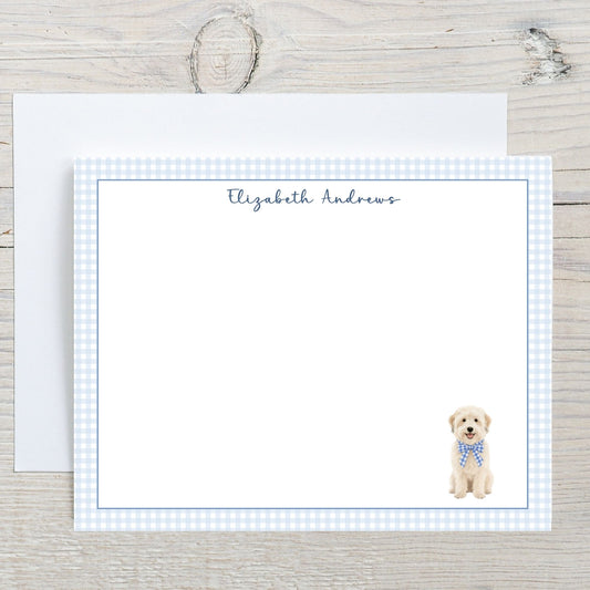 Wheaten Terrier Dog Blue Gingham Personalized Notecard Set