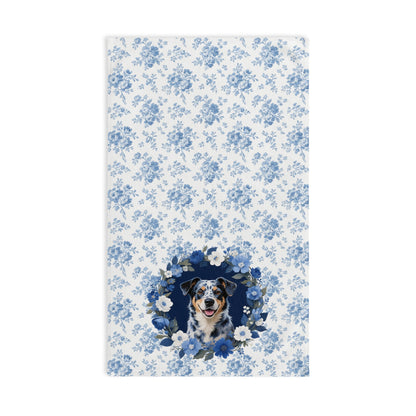 Blue Floral Australian Cattle Dog Portrait Hand Towel – Cute Pet Bathroom Accessory