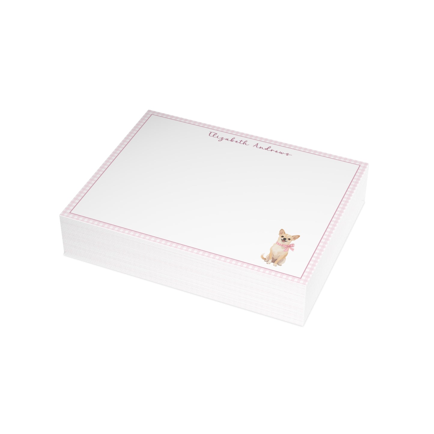 Chihuahua Pink Gingham Personalized Notecard Set