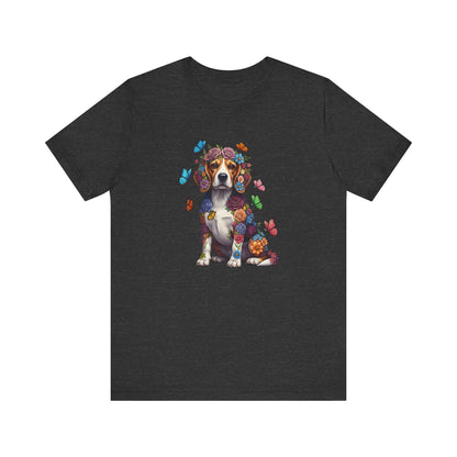 Whimsical Floral Beagle Tee – Colorful Dog Lover Shirt with Butterflies