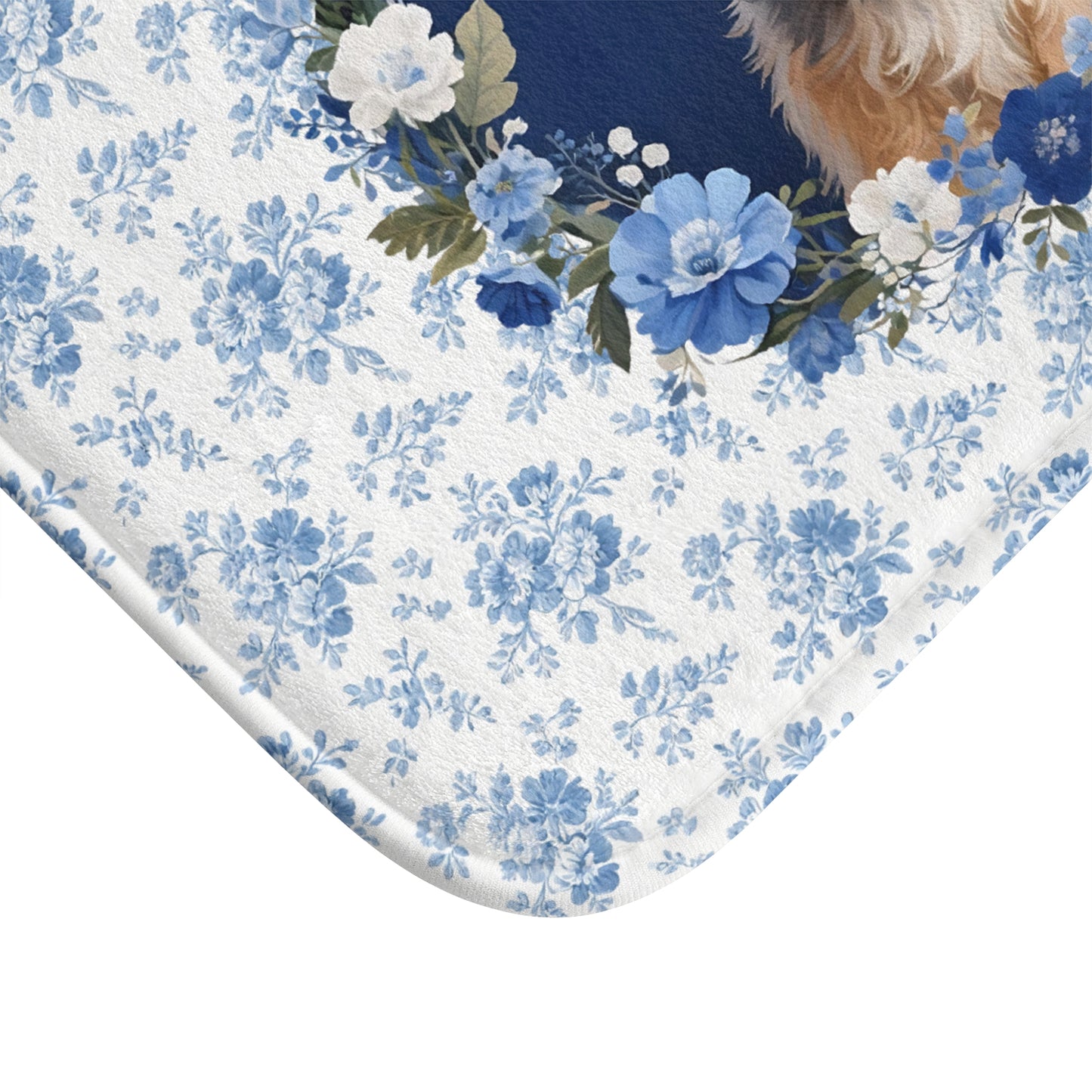 Blue Floral Havanese Bath Mat – Cute Havanese Dog Bathroom Rug