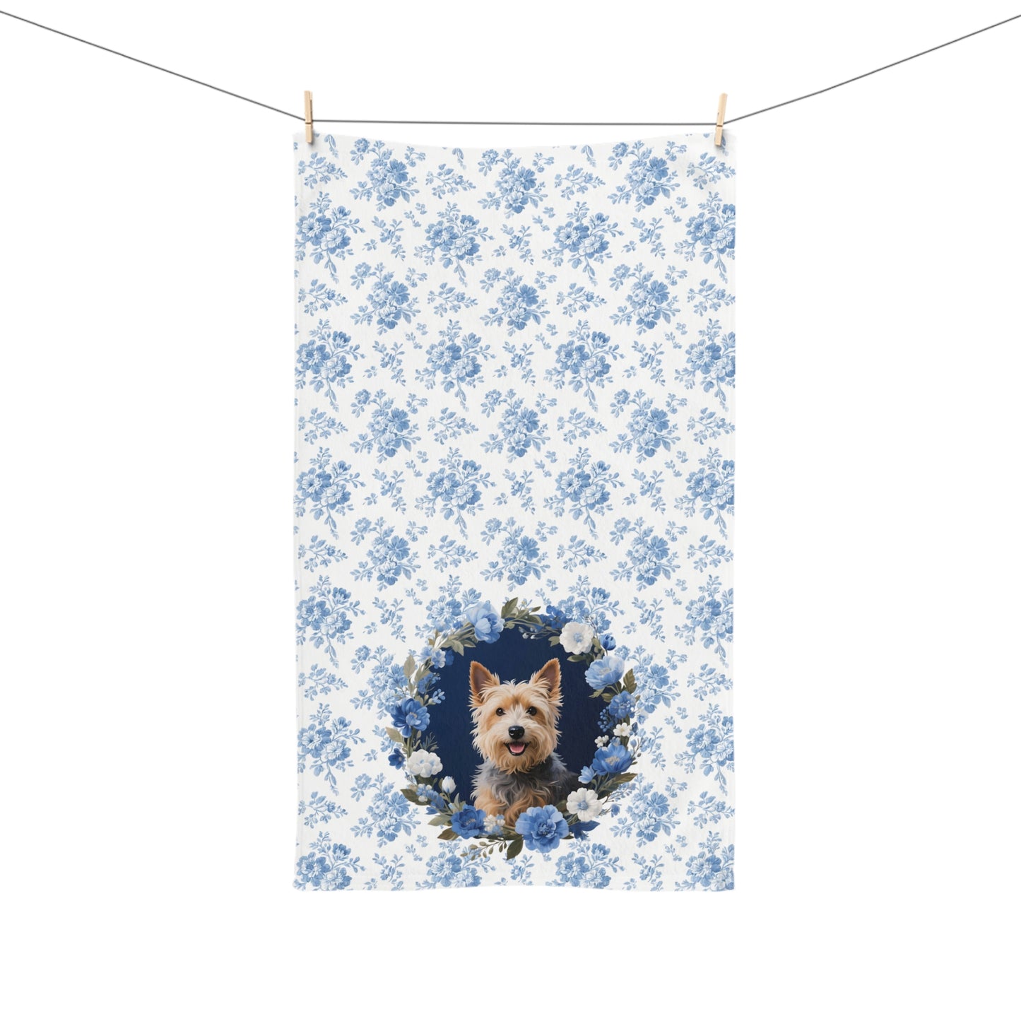 Blue Floral Cairn Terrier Dog Portrait Hand Towel – Cute Pet Bathroom Accessory