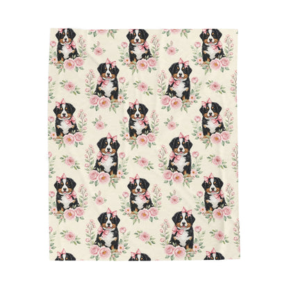 Bernese Mountain Dog Pink Baby Blanket, Berner Dog Baby Shower Baby Girl Newborn Gift Hospital Announcement Blanket Coming Home