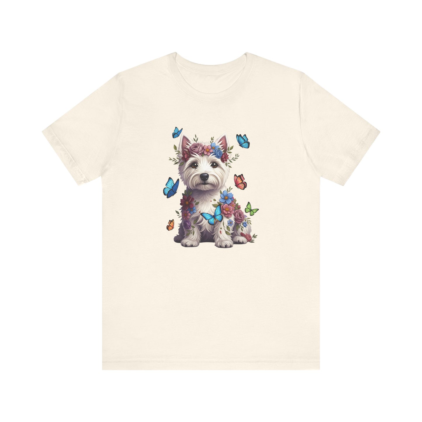 Whimsical Floral West Highland White Terrier Tee – Colorful Dog Lover Shirt with Butterflies