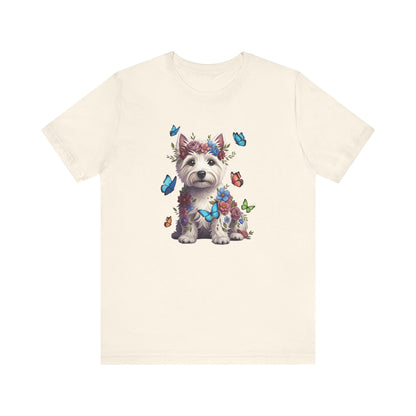 Whimsical Floral West Highland White Terrier Tee – Colorful Dog Lover Shirt with Butterflies
