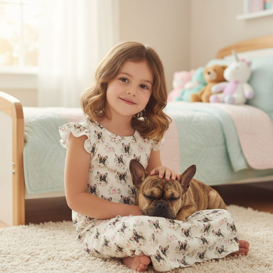 French Bulldog Girl's Flutter Sleeve Nightgown
