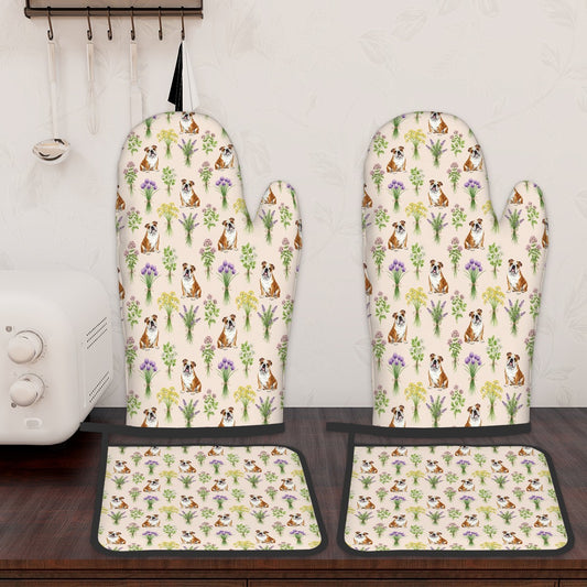 English Bulldog Oven Mitts and Pot Holders Set