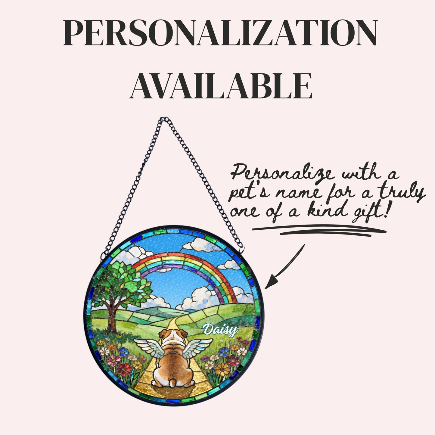 English Bulldog Rainbow Bridge Stained Glass Suncatcher