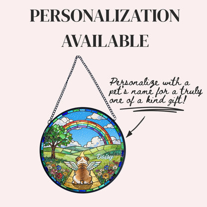 English Bulldog Rainbow Bridge Stained Glass Suncatcher