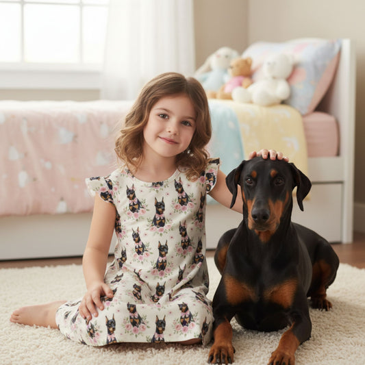 Doberman Pinscher Girl's Flutter Sleeve Nightgown