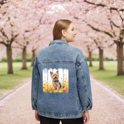 Trendy Yorkshire Terrier Dog Women's Denim Jacket, Dog Demin Jacket, Gift for Yorkie Dog Mom, Gift for Dog Lovers, Fall Dog Style