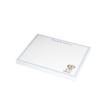 Havanese Dog Blue Gingham Personalized Notecard Set