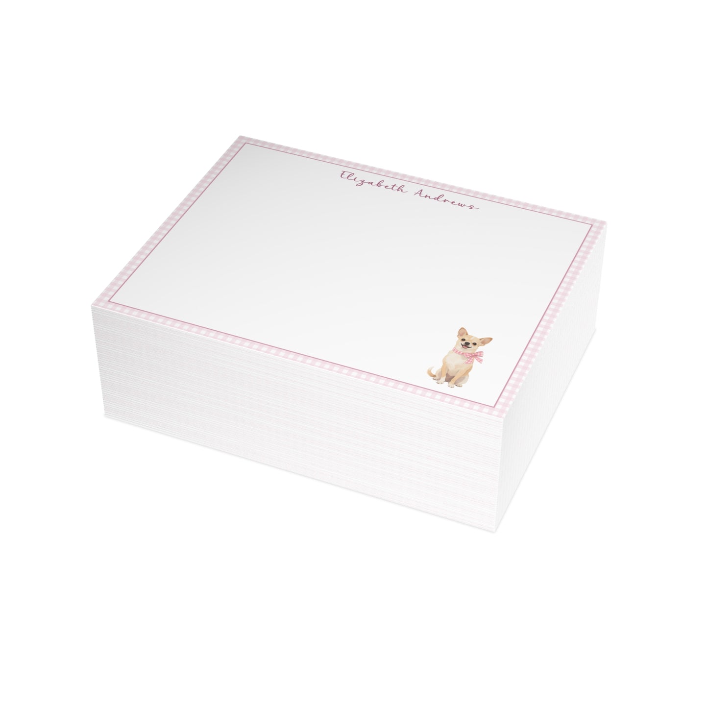 Chihuahua Pink Gingham Personalized Notecard Set