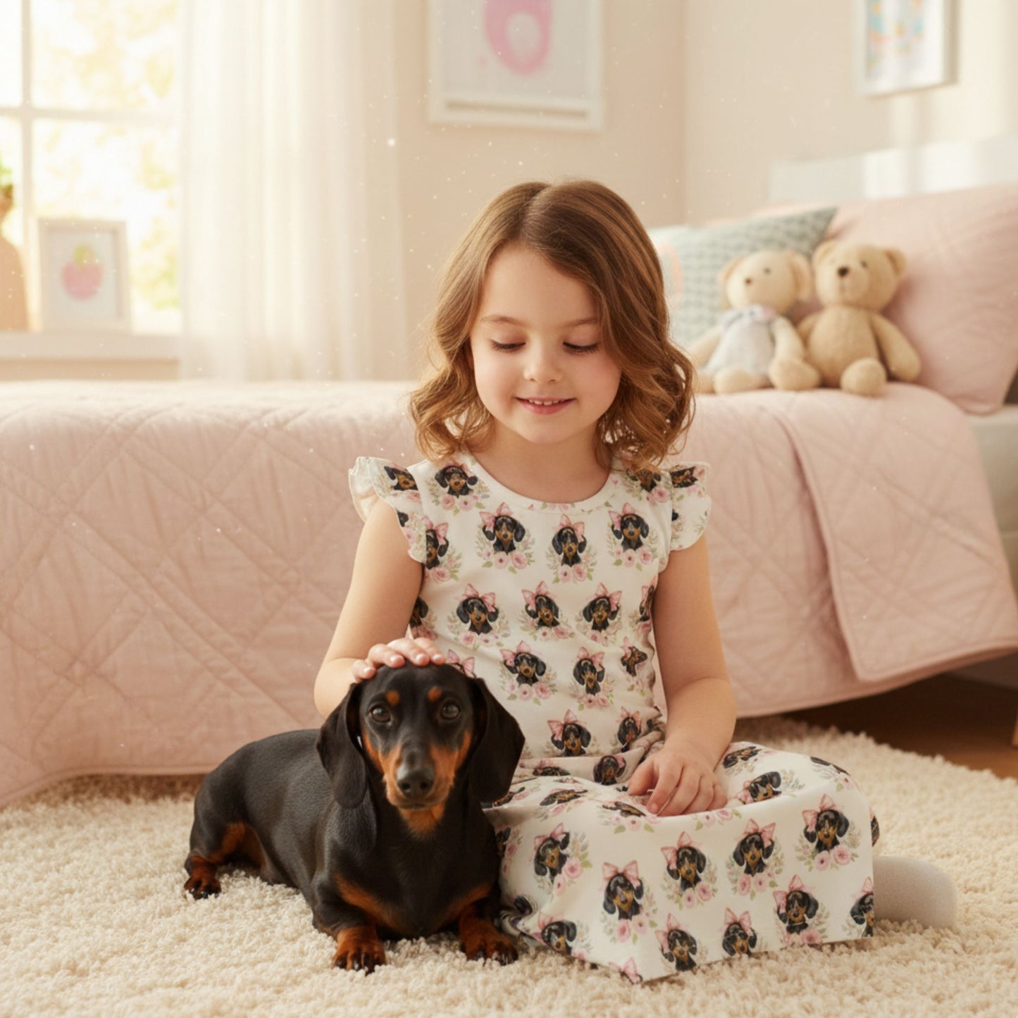 Dachshund Girl's Flutter Sleeve Nightgown