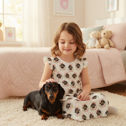 Dachshund Girl's Flutter Sleeve Nightgown