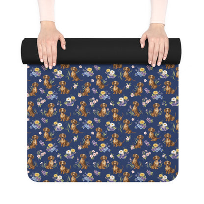 Dachshund Dog Floral Yoga Mat – Durable Non-Slip Rubber Surface for Home & Studio Practice