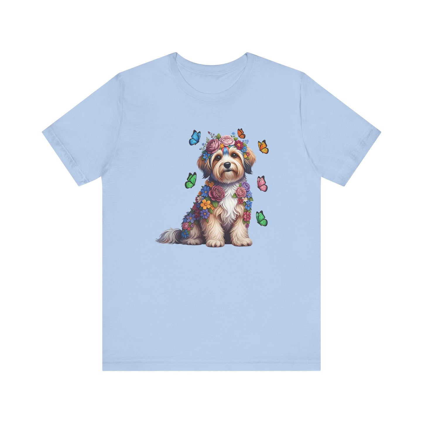 Whimsical Floral Havanese Tee – Colorful Dog Lover Shirt with Butterflies