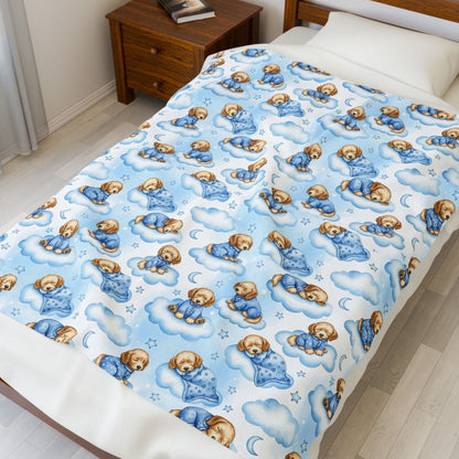 Goldendoodle Blue Baby Blanket, Doodle Dog Baby Shower Baby Boy Newborn Gift Hospital Announcement Blanket Coming Home