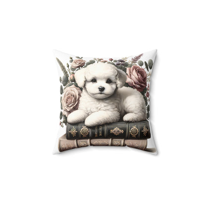 Bichon Frise Throw Pillow for Book Lovers